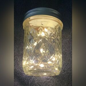 YELLOW 1/2 PINT MASON JAR w/ LED FAIRY-LIGHTS/HANDMADE